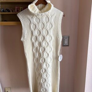 STAUD Ivory Cable Knit turtleneck mini dress